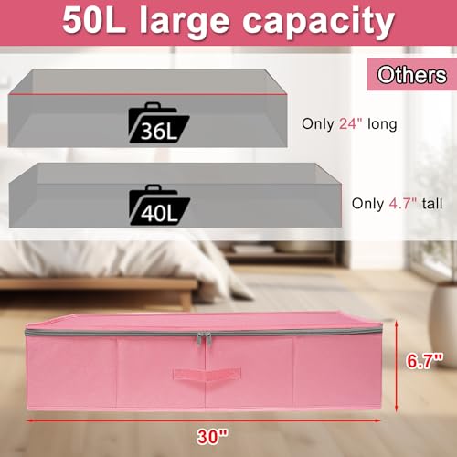 punemi Under Bed Storage Containers, Pink Underbed Storage With Rigid Side/Bottom Support, Closet Organizers And Storage Bins, Blankets Clothes Comforters Storage Bag, Dorm Room Essentials For Girls - color: Pink-2pcs, size: 6.7 inch Tall