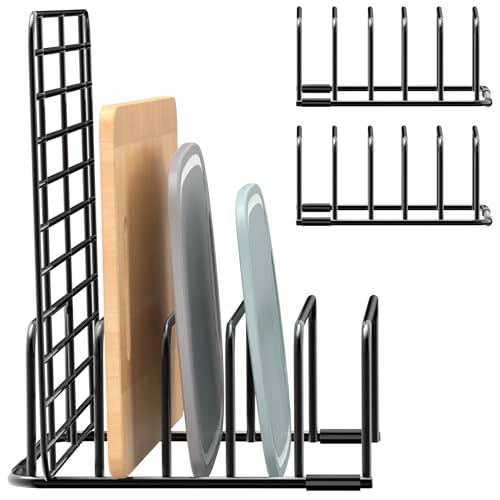 Fikoksol Cutting Board Organizer and Baking Sheet Rack, [2-Pack] Black Heavy Duty Metal Cookie Sheet Organizer for Cutting Board Storage & Plate Holder for Cabinet, Tray Dividers for Cabinets - color: 2pc Black