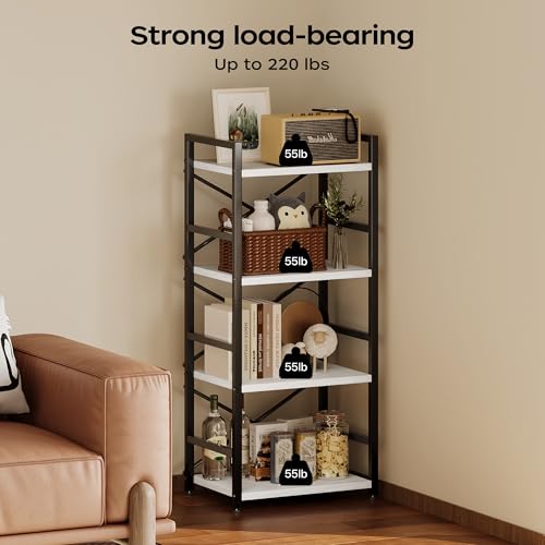 Homeiju 4 Tier Small White Metal Bookcase for CD/Movie/Book, Book Shelf Organization and Storage for Living Room, Kid's Room, and Home Furniture - 1018WH - color: White, size: 4 Tier