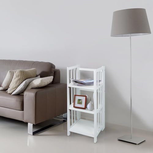 HomeStock 3-Shelf Stackable Folding Office Wood Furniture Bookcase, Contemporary Home and Office Furniture, Sturdy Wooden Shelving Storage White/14 inch - color: White, size: 14 inch