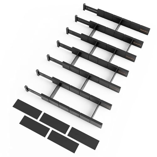 SpaceAid Bamboo Drawer Dividers with Inserts and Labels, Kitchen Adjustable Drawer Organizers, Expandable Organization for Home, Office, Dressers, 7 Dividers with 15 Inserts (17"-22" Black) - color: BLACK, size: 2.35''H, 17''-22''L, 7 Dividers