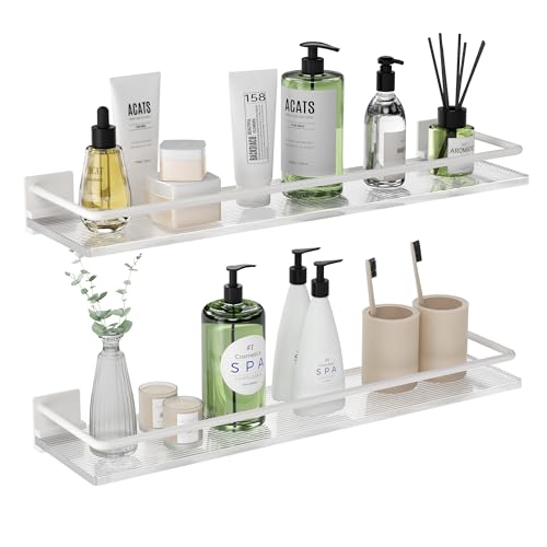 Acrylic Bathroom Floating Shelves - Set of 2, Wall Mounted Shelves for Suitable for Lavatory, Kitchen, Laundry Room, Farmhouse, for Item Storage/Room Decoration (White) - color: White, size: Rectangular