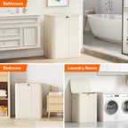 Lifewit 185L Large 3 Section Laundry Hamper with Lid, Plastic Laundry Basket with Bamboo Handles and Removable Bags, Tall Foldable Clothes Hamper for Bathroom Bedroom, White - color: White