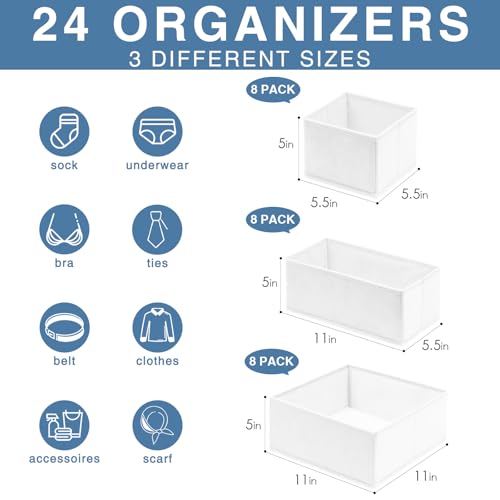Criusia Drawer Organizer Clothes, 24 Pack Dresser Organizer Bins for Nursery Bedroom, Closet Organization and Storage Dividers for Clothing, Baby Clothes, Underwears, Socks (White) - color: White, size: 24 Pack