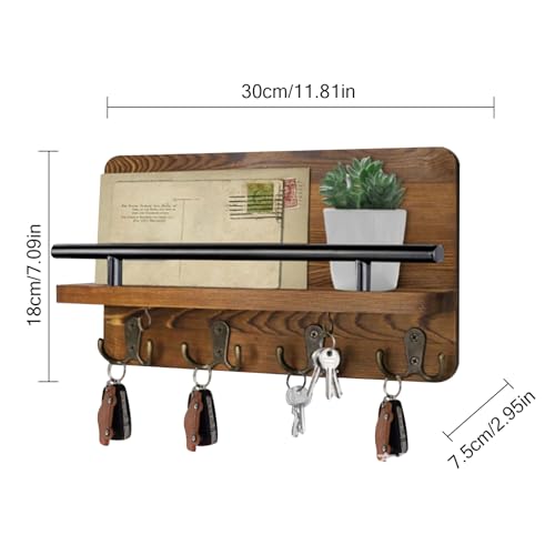 Mail Key Holder Wall Mount Wood Storage Shelf, Stylish Home Organization, Practical Decor Entryway Living Room Hallway Laundry Room Garage Wall Organizer for Letters Bills Wallets Accessories Use