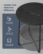 SONGMICS HOME Small Side Table, Round End Table, 2 Tier Nightstand with Basket, U Shaped Steel Legs, Easy Assembly, for Living Room, Bedroom, Black and Gray - color: Black + Gray, size: 1 pack