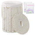 SETVSON Laundry Hamper with Lid Laundry Basket with Lid 19.0 Gal (72 L) Round Wicker Laundry Basket Handwoven Rattan Basket with Lid Removable Bag 2 Mesh Bags Handles for Living Room Bathroom White - color: White, size: 72L