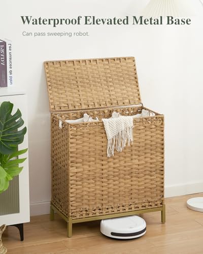 SETVSON Laundry Hamper with Lid 132 L, (35 Gallons) Clothes Hamper with Lid, Handwoven Rattan Laundry Hamper with Metal Heightened Feet, Laundry Hampers with 3 Removable Liner Bags for Laundry-Natural - color: Natural, size: 132 L - 35 gal