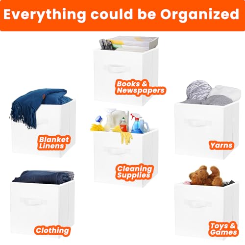 Criusia Storage Cubes, 11 Inch Cube Storage Bins for Shelves Closet Nursery Bedroom - 10 Pack Collapsible Baskets with Handles - Fabric Bins for Organizing Clothes Blanket Toys (White) - color: White, size: 10 Pack - 11 inches