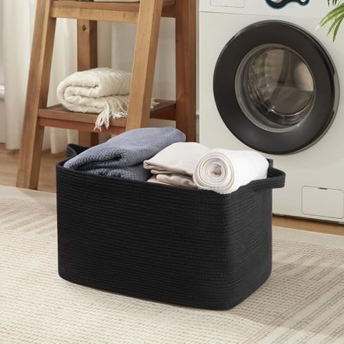 OIASKET 95L Large Blanket Basket, Black Blanket Storage Living Room, Rectangle Woven Baskets for Storage Toys, Towels, Dirty Clothes Organizer Bins (Black) (Pack of 2) - color: Black, size: 24"x16.9"x14.2" (Pack of 2)