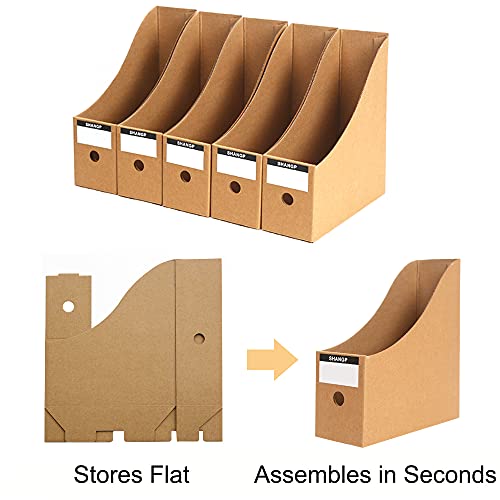 Foldable Desk File Holder Organizer Sturdy Cardboard Magazine Storage Box Document Rack with Blank Label Stickers for Home School Office (5, Brown) - color: Brown