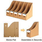 Foldable Desk File Holder Organizer Sturdy Cardboard Magazine Storage Box Document Rack with Blank Label Stickers for Home School Office (5, Brown) - color: Brown