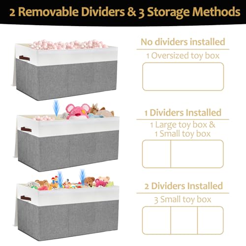 Gowee Extra Large Toy Storage Box with Lid, Sturdy Toys Storage Chest Bin Organizer Basket with Dividers for Kids, Boys, Girls, Nursery, Closet, Bedroom, Playroom 35.5"x17" x17"(Grey and White) - color: Grey and White, size: 35.5"x17" x17"