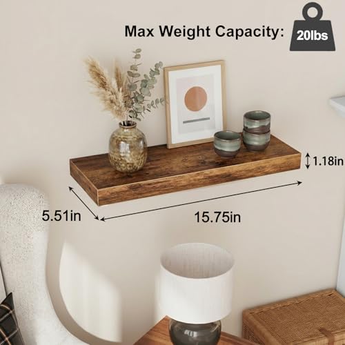 Fixwal Wood Floating Shelves, Wall Shelves Set of 4, Shelves for Wall Decor, with Invisible Brackets for Bathroom, Living Room,Bedroom and Kitchen(Rustic Brown) | Wall Shelves, for Bathroom, Living Room, Bedroom, Kitchen - color: Rustic Brown