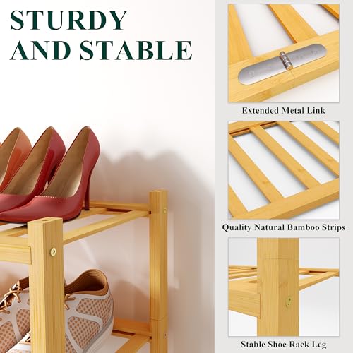 Smiry Bamboo Shoe Rack for Closet, 4 Tier Wooden Stackable Shoe Organizer, Free Standing Shoes Storage Shelf for Entryway, Front Door Entrance, Natural - color: Natural, size: 4 Tier - Medium