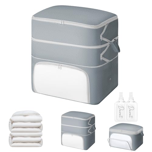 Comforter Storage Bag - 130L Blanket Storage Bags Front-opening Ultra Space Saving Self Compression Organizer, Washable Compression Bags for Storage Comforter Blanket, 1 Pack, Grey - color: Gery, size: 1 Pack - 3-Layer