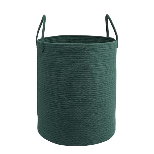 Woven Cotton Rope Laundry basket-15”X20” Laundry Hamper-Rope Storage Basket for Dirty Clothes, Toys and Blankets Perfect for Bathroom, Baby nursery and Living Room Storage (dark green) - color: dark green, size: regular