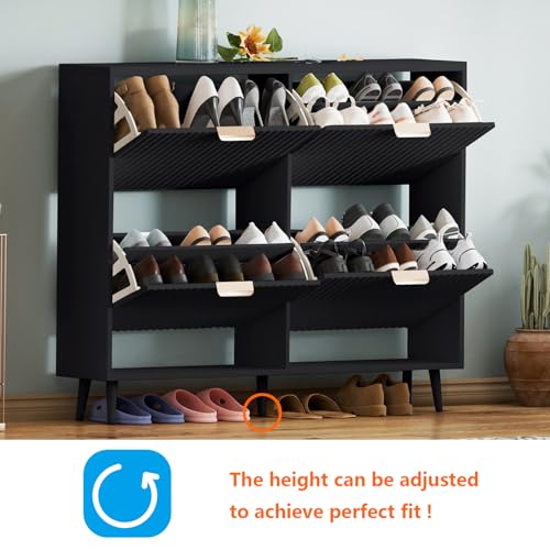 Shoe Cabinet Storage,Modern Freestanding Organizer with 4 Flip Drawers,Narrow Shoe Rack Cabinet for Entryway,Black - color: Black, size: 4-Drawers
