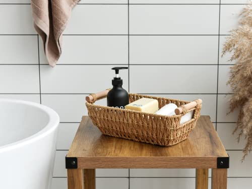 StorageWorks Hand-Woven Small Wicker Baskets, Round Paper Rope Storage Baskets with Wooden Handles, Light Brown, 2-Pack - color: Light Brown, size: Small