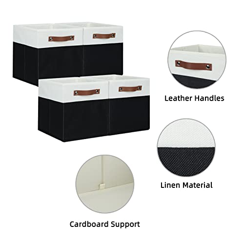 HNZIGE Cubes Storage Bins Set of 4,11 x 11 Fabric Storage Cube Baskets for Storage,Decorative Storage Bins for Shelves with Handles,Closet Clothes Baskets for Organizing Home(Black White) - color: White, size: 11"x11"x11"-4pack