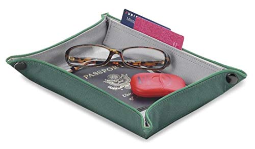 Valet Tray for Men and Women, EDC Catchall Organizer for Jewelry Phone Coins Wallet Keys, Catch All Tray for Bedside Entryway Desk, Dump Station Box, Folds Flat - color: Forest Green