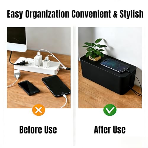 1 Large + 1 Small Cable Management Box Set – 2-Piece Cord Organizer Box, Home Office Desk Wire Storage & Cable Management Solution (Acryliclid lid/Black) - color: Acryliclid lid/Black