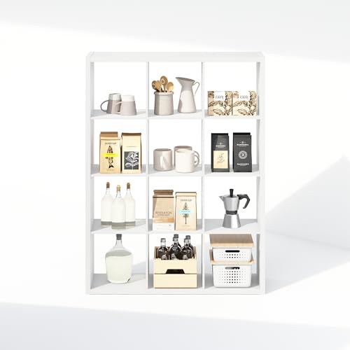 Furinno Cubic Closet Organizers and Storage, 12-Cube Closet Organizer, Open Shelf Closet Storage, Extra Thick Frame for Wardrobe, Bedroom, Living Room, White - color: White, size: 12-Cube