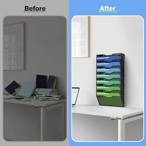 Kuntine.B Wall File Organizer Office Hanging Magazine Holder Wall File Organizer for Office Home (Black, 8 Tier) - color: Black, size: 8 Tier & No Hangers
