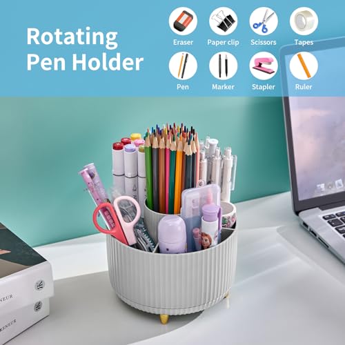 Marbrasse Desk Organizer, 360-Degree Rotating Pen Holder, Desk Organizers and Accessories with 5 Compartments Pencil Holder, Art Supply Storage Box Caddy for Office, Home (Grey) - color: Grey