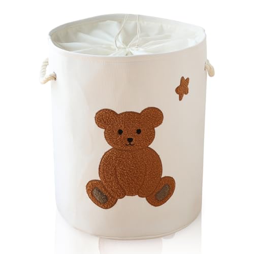 INough Large Laundry Basket Tall Baskets Storage for Dirty Clothes, Toys Storage Bins Baby Hamper 58L Clothes Hamper Blanket Basket Baby Toys Organizer for Nursery Bedroom Living Room Decor, Bear - color: Bear, size: XL