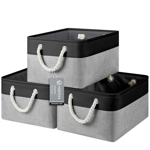 Large Storage Baskets- 15.7x11.8x8.26 inch Storage Bins for Shelves and Closet Organizing, Foldable Fabric Bin for Home Organization Clothes and Laundry (3-Pack, Black&Gray) - color: Black/Gray-3P, size: 15.7inX11.8inX8.26in-3P