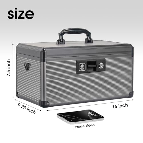 Medicine Lock Box with Key, Alluminum Alloy Box for Medication,First Aid Box with a Removeable Tray to Store Medicines & Pills for Home, Black,16 * 9.25 * 7.48 Inch - color: Black, size: X-Large-16inch