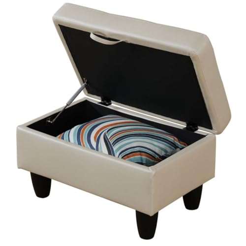 Ottoman Storage Ottoman Bench Faux Leather Footrest Footstool with Hinged Lid for Living Room, Bedroom, Entryway, Pearl White, 28.5"X19"X17.5" - color: Pearl White