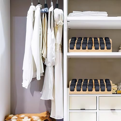 GTI Belt Organizer, 7 Compartments Belt Organizer for Closet and Drawer, Bamboo Display Case for Tie and Belt, Belt Storage Organizer for Men Women (Wooden) - color: Wood, size: 7 Compartments