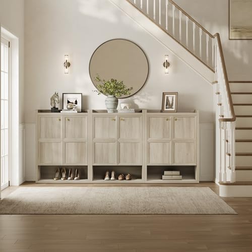 SICOTAS Shoe Cabinet Storage for Entryway - 72-Pair Shoe Cabinets with Doors and Adjustable Shelves, Farmhouse Large 7-Tier Shoes Storage Cabinet for Mudroom Closet Hallway, Grey White Oak, 3PCS - color: Grey White Oak, size: 3 Pieces