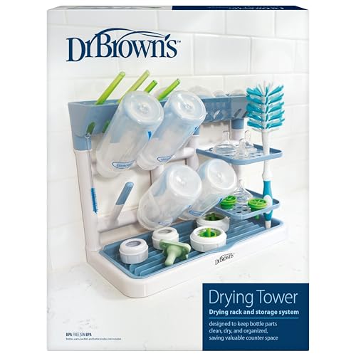 Dr. Brown's Baby Bottle Drying Tower, Stand-Up Countertop Drying Rack with Organized Storage for Baby Essentials, Space Saving Vertical Rack, Blue/White - color: Blue/White
