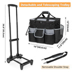 HODRANT Large Rolling Cleaning Caddy with Detachable Trolley & Lid, Cleaning Cart on Wheels with Shoulder Strap & Handles, Cleaning Supplies Organizer with Multi Pockets for Cleaning Tools Storage