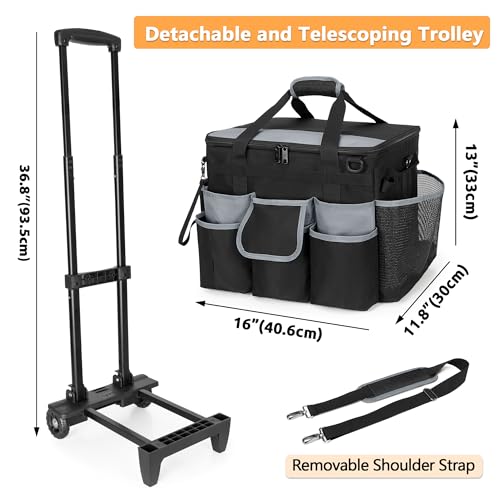 HODRANT Large Rolling Cleaning Caddy with Detachable Trolley & Lid, Cleaning Cart on Wheels with Shoulder Strap & Handles, Cleaning Supplies Organizer with Multi Pockets for Cleaning Tools Storage