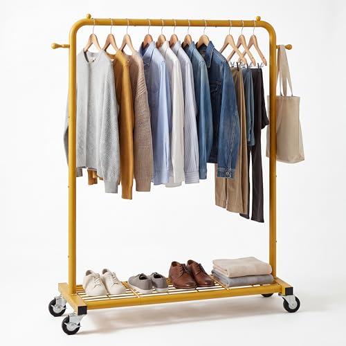 Sywhitta Clothing Rack on wheels, Clothes Rack with Bottom Mesh Storage Shelf,Sturdy Metal Frame,for Hanging Clothes,Coats,Skirts,39.76 "W x 16.06" D x 63.78" H,Gold Yellow - color: Gold Yellow