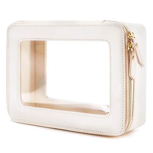 Aveniee Clear Makeup Bag Organizer, Travel Toiletry Bag Cosmetic Case for Women, Make Up Skincare Pouch Car Organizer Bag with Zippers for Essentials,White,Medium Classic - color: Off-White, style: Classic