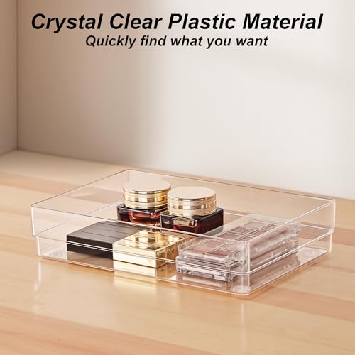 SMARTAKE 7-Piece Drawer Organizer with Non-Slip Silicone Pads, 4-Size Desk Drawer Organizer Trays Storage Tray for Makeup, Jewelries, Utensils in Bedroom Dresser, Office and Kitchen (Clear) - style: 7 PCS