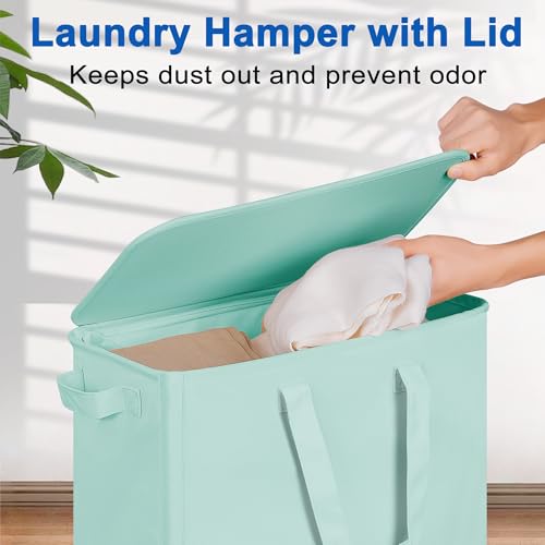 Vincona Slim Laundry Hamper with Lid and Wheels, Small Rolling Laundry Basket with Handle for Small Spaces, Tall Dirty Clothes Hampers for Dorm, Bathroom and Bedroom, 75L, Light Blue - color: Light Blue, size: 75L