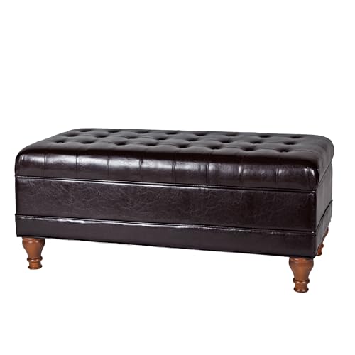 HomePop Deluxe Tufted Storage Bench with Hinged Lid, Espresso - color: Espresso