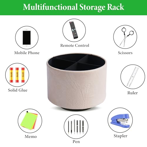 Hennaja Round Leather Art Supply Organizer,Remote Control Holder,360 Degree Spinning,Multi-Functional Pencil Holder,4 Compartments Desktop Stationary Organizer(1-Crazy White) - color: 1-Crazy White