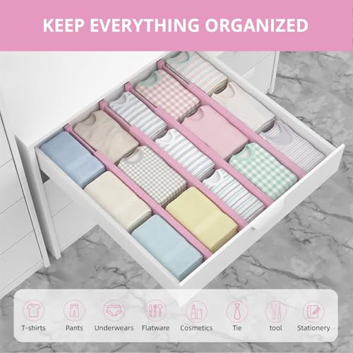 ANTOWIN Expandable Bamboo Drawer Dividers Organizers, Drawer Separators Splitter, 17-22 inches Long Adjustable Spring-loaded Organizer for Large Utensil, Clothes, Tools(Pink) - color: Pink