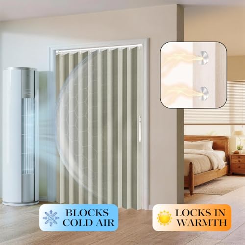 JILRON 100% Blackout Fabric Folding Door Curtain with Magnetic Closure - Accordion Style for Sliding Doors, Closets,Wardrobe and Temporary Door Solutions Doorway Curtains（W42 x L78, Off White 1 Panel） - color: Off White, size: 42"W x 78"L (Pack of 1)