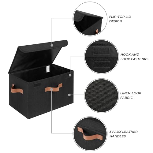 GRANNY SAYS Storage Bins with Lids, Decorative Storage Boxes with PU Handles, Black Storage Bin, Linen Closet Organizer, Shelf Baskets, Fabric Storage Bins for Clothes - color: Black, size: Large-2 Pack