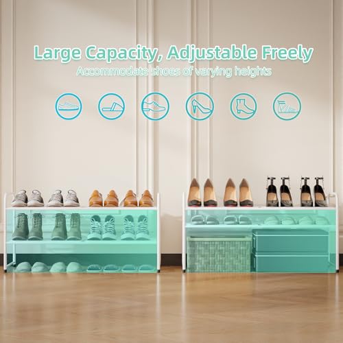 SUFAUY 2-Tier 33" Wide Shoe Rack, Closet Metal Wire, Stackable, White - color: White, size: 2 Tier