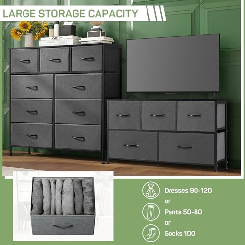 Dresser for Bedroom, 9 Storage Drawers, Anti-Tip Tall Fabric Closet Chests Organizer Tower Furniture with Wooden Top Metal Frame for Clothes, Living Room, Hallway, Entryway - color: Grey, size: 11.8"D x 39.4"W x 40"H (9 Drawers)
