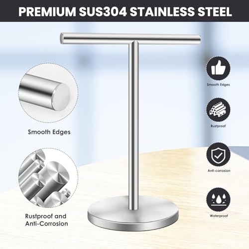 T-Shape Bath Hand Towel Holder Stand, Stainless Steel Free Standing Hand Towel Rack, for Bathroom Kitchen & Countertop, Silver - color: Silver-1 Pack